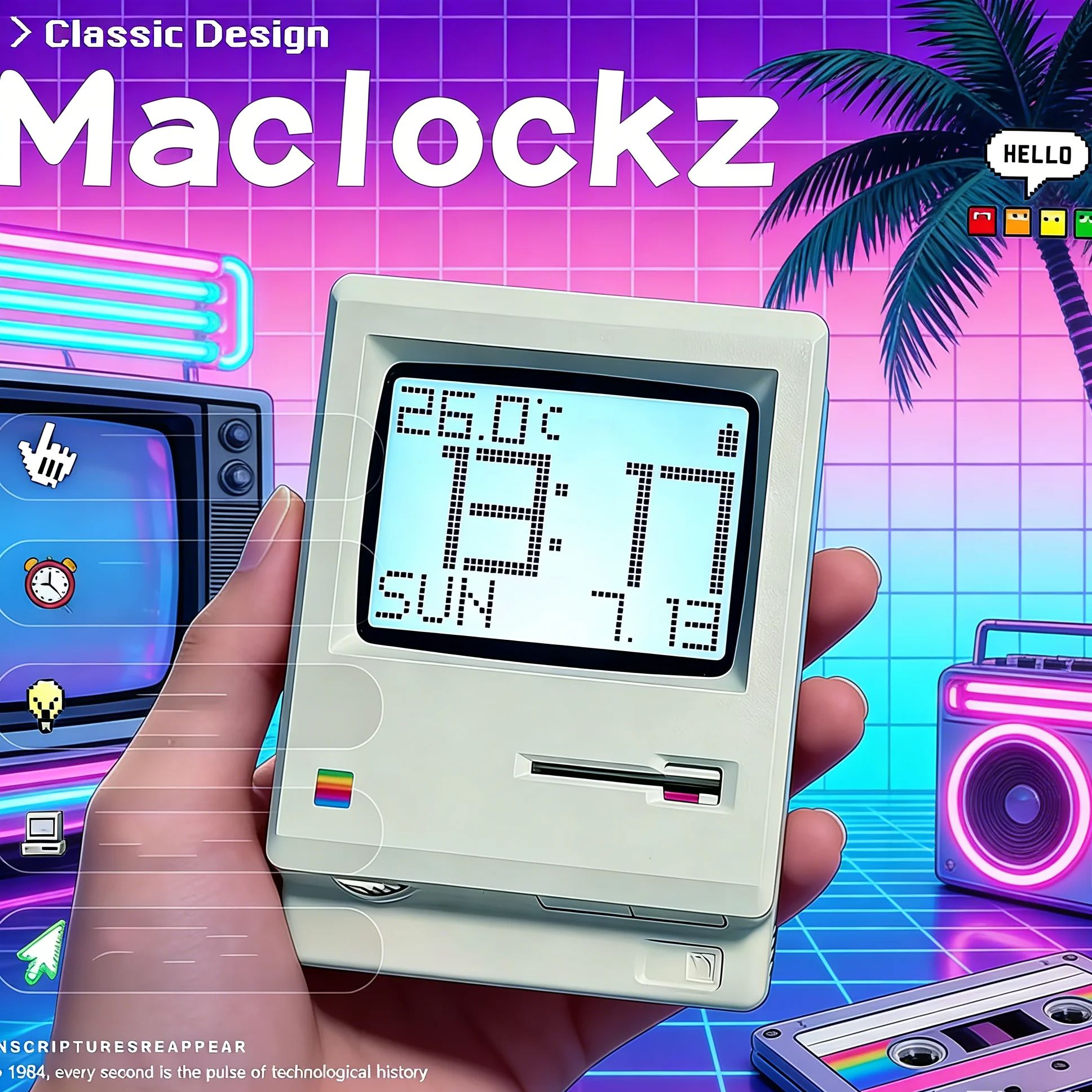 Office Tech Gifts - Retro nostalgische Maclock wekker Vintage computerstijl